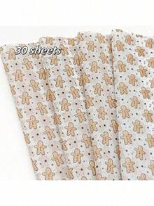 30 pièces Papier fin motif bonhomme en pain d'épices, 50 cm x 35 cm Papier cadeau, convient pour mariage, Noël, emballage cadeau d'anniversaire, remplissage de bouquet, cadeaux de fête, papier cadeau décoratif de Noël, décoration de pain d'épices