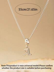 1pc Letter Pendant Necklace, Cubic Zirconia Inlaid, 26 Alphabet Letters, Jewelry Gift, Best Choice For Men - Silver - View 2