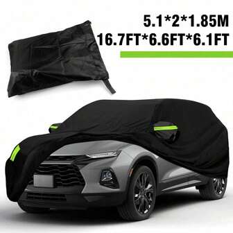 SUV车罩，防水户外车罩，全天候防晒、防霜、防雪，适用于SUV和户外车辆，防雪、防雨、防紫外线、防尘 - 高级全车外罩，带反光条和防风带