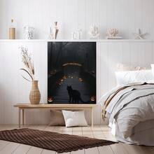 2D Flat Printing, 1pc, A Black Cat Standing On A Wooden Bridge Surrounded By Glowing Jack-O-Lanterns With HAPPY HALLOWEEN Text Above Dark Trees And Mist Creating A Classic Spooky Halloween Atmosphere, Canvas Wall Art For Living Room, Bathroom Wall Art Bedroom Framed Wall Art Poster Art Prints Ready To Hang Pictures Home Decorations Wall Decor For Office - Multicolor - View 5