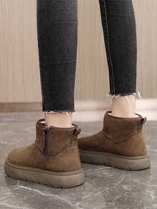Women's Winter New Thick-Soled Snow Boots, Women's Thermal Lined Thickened Leather Boots, Waterproof And Non-Slip Sneakers - Black Olives - View 6