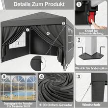 DEVOKO 3 X 3 M Pavilion With Edge Covering, Foldable Pavilion, Suitable For Beach Picnics, Gardens And Outdoor Areas – Waterproof, Windproof Sun Protection - Grey - View 6