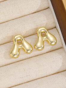 1 Pair Minimalist Ins Style 26 English Letter Stud Earrings For Women, Fashion Versatile A-Z Bubble Round Mirror Letter Earrings Accessories