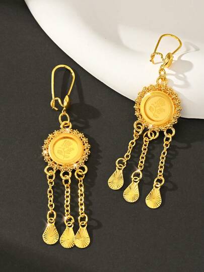 زوج من الأقراط الأنيقة الفاخرة ذات الشرابات الطويلة باللون الذهبي للنساء، مناسبة للارتداء اليومي والأعراس والحفلات وهدايا المناسبات