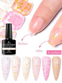 6支装 MSRUIOO 8ml 果冻橡胶底油套装 - 金箔闪粉指甲油，半永久可卸 LED 指甲油，持久亮泽，适合家庭和美甲沙龙使用 - 彩色 - 查看 1