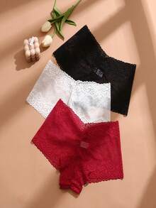 6 piezas Ropa interior de mujer sin costuras y sexy de encaje, calzones de cintura baja transpirables - Multicolor - Ver 2