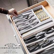 Masirs Organizador de cubiertos antideslizante - Bandeja para utensilios de cocina y cajones, diseño profundo y ajustable - Set de 2 piezas con 9 secciones(default) - Multicolor - Ver 7