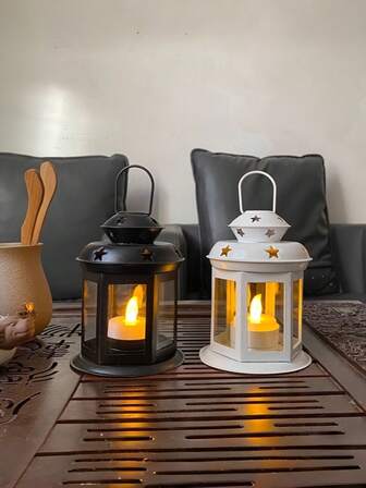 Soporte de linterna de metal vintage, pantalla de lámpara colgante portátil a prueba de viento, diseño cálido e invitador, adecuado para paredes del hogar, mesas, campamentos al aire libre, fiestas de jardín, celebraciones de bodas y decoraciones navideñas, elegante decoración de mesa para dormitorios y salas de estar.