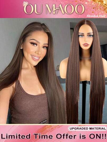 Peluca de encaje frontal recta de cabello humano mezclado de 13x4 pulgadas de color marrón chocolate, con una densidad del 200%, encaje transparente HD, cabello virgen brasileño previamente decolorado, nudos y línea de cabello natural para mujeres