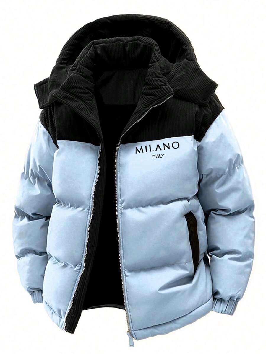 Men's Autumn/Winter Color Block Thickened Warm Outdoor Sports & Casual Hooded Padded Coat