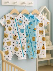 Set Of 3 Printed Short Jumpsuits For Boys - Multicolor - View 2