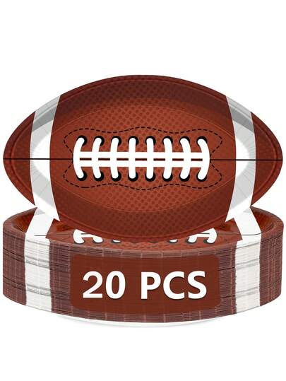 20pcs Football Themed Paper Plates, Football Party Plates, Football Shaped Disposable Plates, Touchdown Party Plates, Football Theme Party Supplies, Suitable For Football Decor And Sports Birthday Decoration