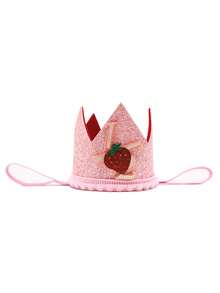 Strawberry Pattern Crown Birthday Party Hat, Handmade Glued Rainbow Crown Hat With Numbers 1, 2, 3, 4, 5, 6, 7, 8, 9 For Holiday Events, Party Decorations, Birthday Party Hat - Baby Pink - View 3