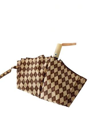 42英寸防风自动旅行伞，小巧便携，加固伞骨，晴雨两用，几何方格图案