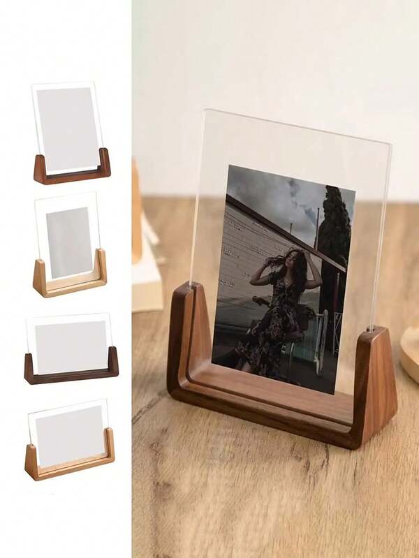 Kreatywna ramka na zdjęcia z orzecha włoskiego/buku, przezroczysta akrylowa ramka w kształcie litery U, drewniana ramka na zdjęcia ślubne na biurko, dekoracja biura