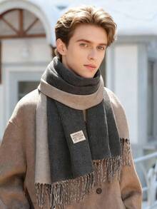 1pc Reversible Scarf For Men, Warm & Thick Neck Wrap, High-Quality Outdoor Shawl, Autumn/Winter - Multicolor - View 5