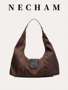 1个大容量尼龙腋下包，适合通勤、购物、约会，多功能女士单肩包 - 咖啡 - 查看 2