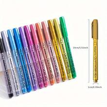 1/2/6/12pcs Set Of 12 Metallic Glitter Markers, Waterproof & Fade-Resistant Colored Drawing Pens, Suitable For Rock Painting, Crafts, DIY, Albums, Wood, Plastic, Ceramic - Chisel Tip Art Markers - Multicolor - View 6