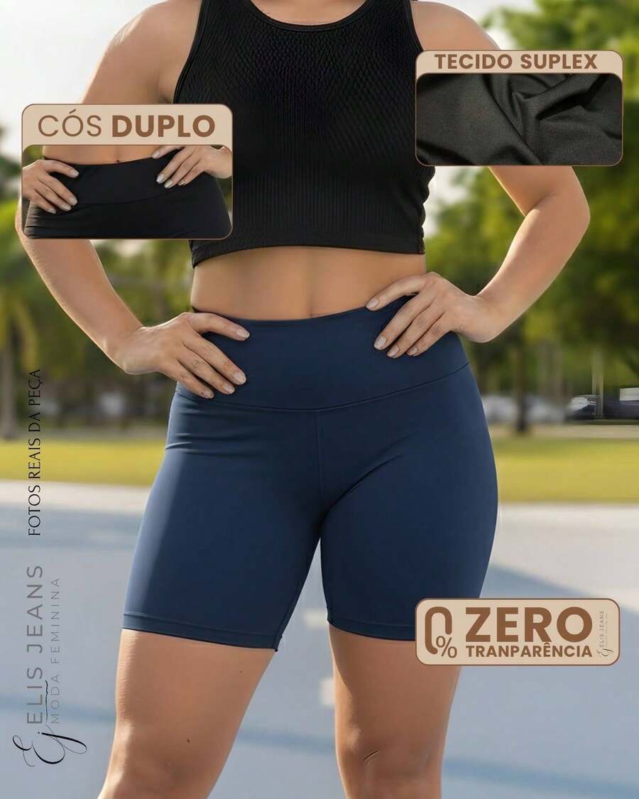 Women's Fitness Legging Shorts High Waist Reinforced Stitching Suplex - Màu xanh hải quân - Xem 1