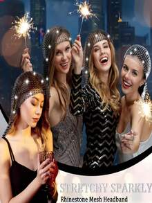 1 pieza Tocado de disfraz para hombres y mujeres para fiestas navideñas, bares, discotecas, con malla brillante de strass, adecuado para fiestas de música, hecho a mano con estilo, cubrecabezas de red para carnaval