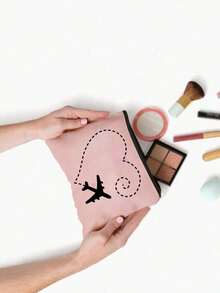 1pc Women's Large Capacity Zippered Travel Makeup Bag, Containing Airplane Element Printed Wash Bag Makeup Bag, Women's Portable Makeup Storage Bag, Cute Wash Bag Travel Organizer, Accessories, Shampoo, Full-Size Container, Toiletries, Suitable For Travel, Picnics, Parties, Students, Business Women's Essential Items, Halloween Gifts, Travel Must-Have For Business, Students, Holidays,Clutch,Women's Clutch,Gifts For Women,Christmas Gifts,Gift Ideas For Women