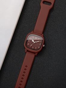 2pcs/Set Women's Silicone Watch With Square Dial & Elegant Quartz Wristwatch + Heart-Shaped Bracelet, No Watch Box Included