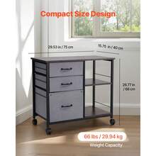 Metal File Cabinet, Mobile Filing Cabinet With 3 Fabric Drawers And 2 Open Shelves, Wooden Vertical Filing Storage Cabinets With Wheels For Letter, A4, Legal Size File, Easy Assembly - Dark Grey - View 3