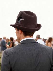 Classic Fedora Hats For Men Gentleman Short Brim Felt Feather Panama Dress Hat - Brown - View 9