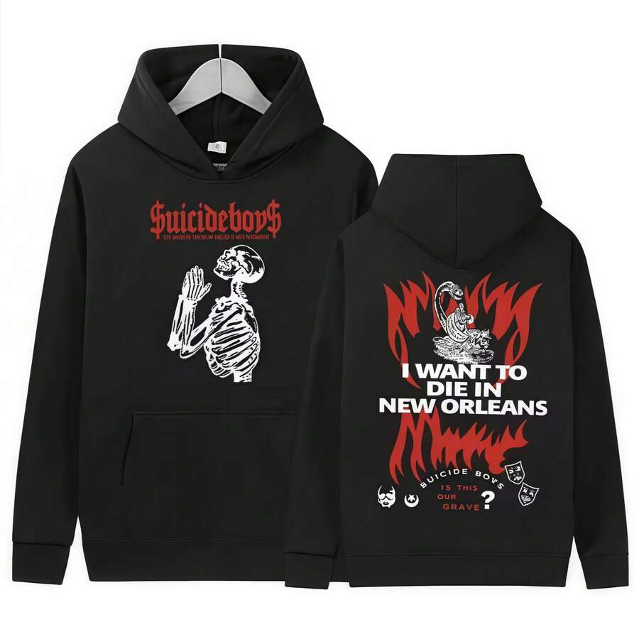 Suicide Baby - G59 Tour Top Hooded Printed Sweatshirt Retro Gothic Punk Sweater Oversized Streetwear Hip Hop Fashion 2024 - màu đen - Xem 1