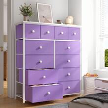 EnHomee Dresser For Bedroom With 12 Fabric Drawers, Tall Dresser With Wooden Top & Metal Frame, Bedroom Dresser, Dressers & Chests Of Drawers, Room Decor, Home Deco, Festival Decor, Purple - 紫色 - 查看 1