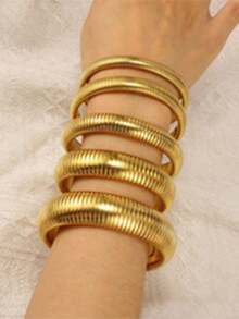 极简竖条纹弹力不锈钢手链，时尚情侣配饰 - 彩色 - 查看 1