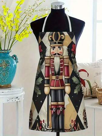 1 pieza Delantal de Cascanueces Navideño - 55 x 68 cm, Adecuado para Cocinar, Fiestas Navideñas y de Vacaciones - Accesorio de Uniforme de Chef, Hogar, Mesero, Equipo de Cocina Navideña, Diseño sin Mangas con Patrón Floral Rojo y Dorado, Material Duradero y Fácil de Limpiar