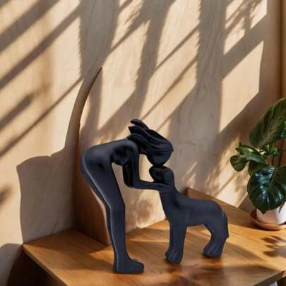 1 pieza Escultura creativa de perro para decoración del hogar, estatua decorativa adorable de hombre y perro, adecuada para oficina, sala de estar, dormitorio, hogar, regalo conmemorativo para amantes de las mascotas