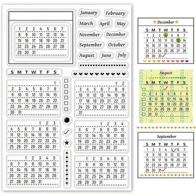 1件透明日历计划印章套装，混合周/月/年硅胶印章，适用于卡片制作、装饰和DIY剪贴簿