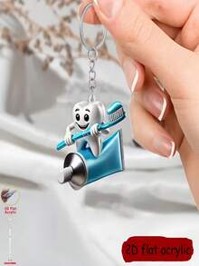 2D plano, 1 pieza/5 piezas Lindo llavero con forma de diente, colgante de bolso/decoración de coche/accesorio de teléfono, regalo perfecto para cumpleaños/fiesta/aniversario/Día de la Independencia/vacaciones, llavero acrílico de dibujos animados 2D plano, adecuado para todas las estaciones - Multicolor - Ver 6