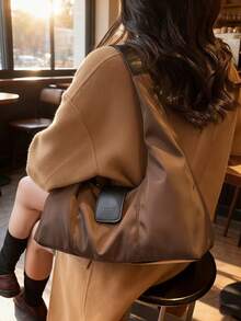 1个大容量尼龙腋下包，适合通勤、购物、约会，多功能女士单肩包 - 咖啡 - 查看 7