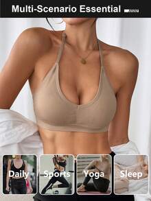 LianShengFa 2pcs Seamless Ribbed Racerback V-Neck High Stretch Sports Bra, With Removable Pads, Soft Comfortable Breathable Yoga Bra - Multicolor - View 8