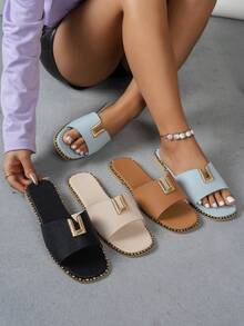 Damskie sandały na co dzień w stylu boho, na lato 2026, płaskie, kwadratowe, czarne, wsuwane, idealne na zewnątrz, na plażę, na święta, na co dzień, niezbędne na Ramadanie - Czarne - Zobacz 2