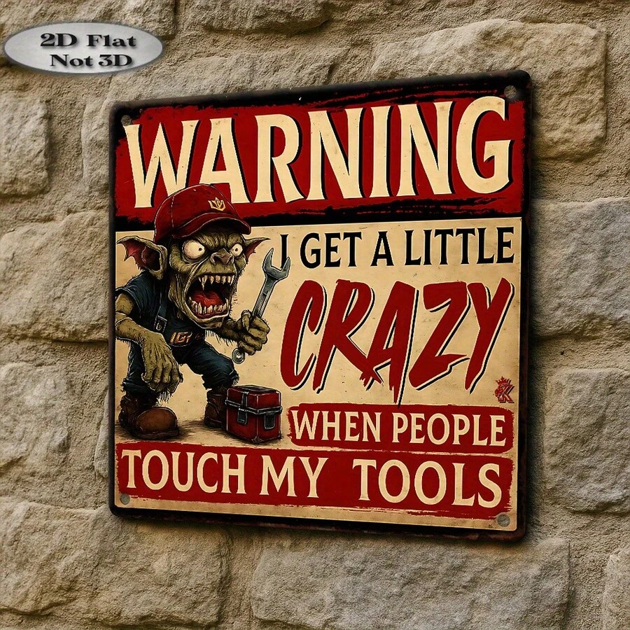 1 pièce Panneau d'atelier plat 2D amusant - Art de boîte à outils de zombie, lettres rouges audacieuses, décoration de garage en bois (20 x 20 cm) - Cadeau humoristique pour mécanicien, artisan, amateur d'outils - Utilisation intérieure/extérieure, décoration de salle d'outils, design accrocheur, construction robuste, passionné de DIY, plat 2D - Rouge - Voir 1