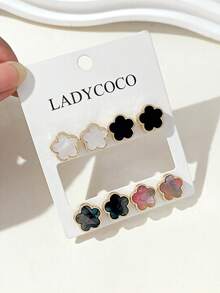4 pares de elegantes y de moda aretes de trébol de la suerte multicolor, adecuados para el uso diario de las mujeres - Multicolor - Ver 1