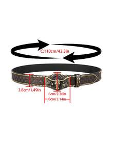 1条男士经典牛头马头西部牛仔时尚中性腰带摩托车骑行街头朋克风格男士西部腰带 - Western Bullhead Horsehead - 查看 6