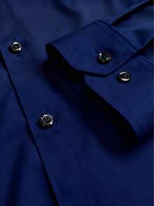 Áo sơ mi nam đi làm màu trơn tay dài, cài khuy đơn - Màu xanh hải quân - Xem 6