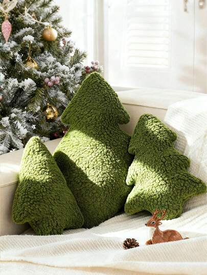 Christmas Tree Cushion Set, Tree-Shaped Decorative Pillows, Christmas Sofa Cushions, Cute Soft Throw Pillows For Decoration, Suitable For Living Room Sofas, Bedrooms, Outdoor Scenes, Etc., Ideal For Parties, Gatherings, Outdoor Home Decoration During Christmas.