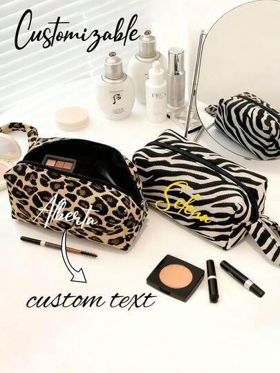 Custom Makeup Bag , Personalizedleopard Print Makeup Bag, Can Customize Name,Travel Pouch, Toiletry Bag,Chic Autumn And Winter Makeup Bag,Fashion Wallet, Multi-Functional,Ornamental,Letter,Solid Color,Exquisite,Stylish,Vintage,Modern,Colorful