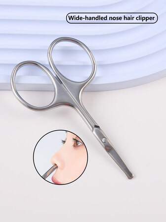 1 st silverfärgad brett handtag med prickig näshårstrimmer, liten hårklippningssax lämplig för män och kvinnor
