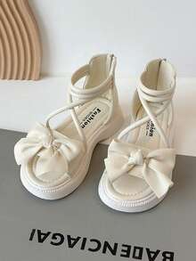 1 Pair Girls' Butterfly Design Princess Sandals, Summer New Soft Bottom High-Top Roman Sandals For Big Kids - Beige - View 2