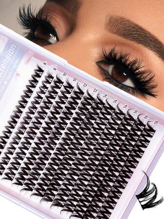 Hinarin 120 st. D-curl franskluster kit korta 8-16 mm spetsiga ögonfransar klusterförlängning kit individuell gör-det-själv lösögonfransförlängning spetsiga kattögonfransar lösögonfranskluster med tunt brett band