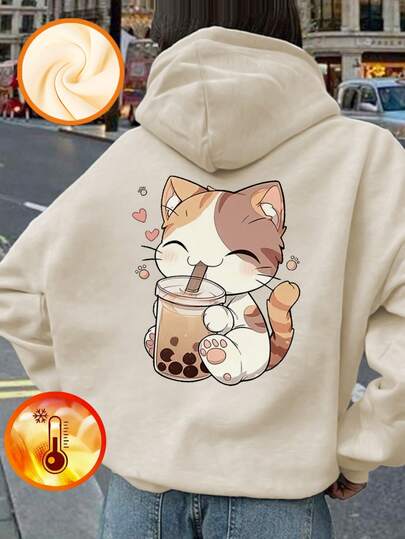 1 peça de moletom com capuz estampado casual para meninas, outono/inverno, roupa para estudantes e jovens, blusa de lã de manga comprida e grossa - moletom divertido e colorido para inspirar a imaginação de todas as crianças