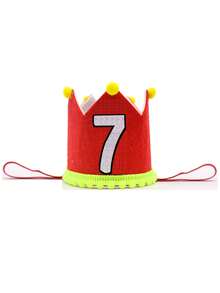 红色生日皇冠派对帽，生日服装头饰，手工粘贴数字1、2、3、4、5、6、7、8、9生日派对帽 - 紅色 - 查看 14