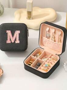 1pc Personalized Travel Jewelry Box - Travel Jewelry Box Birthday Gift For Women, Christmas Gift For Teenage Girls, Initial Travel Jewelry Box A-Z Jewelry Storage Box, Faux Diamond Pattern, Jewelry Organizer Box, PU Leather Waterproof Jewelry Box, Multi-Functional Jewelry Box, Compact Jewelry Box, Jewelry Storage Box, Portable Travel Jewelry Box, Large Capacity Jewelry Box, Minimalist Jewelry Box, Cosmetic Box, Makeup Storage Box, Nail Polish Storage Box - Multicolor - View 7
